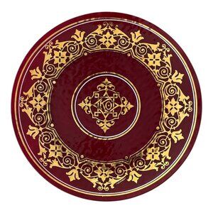 Vintage UCHNER Kokomo Opalescent Glass Plate – 12" Red & Gold – KO Emblem – Mid-